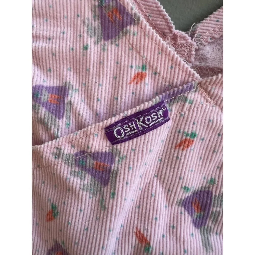 VTG 90s OshKosh Vestbak Corduroy Overall Dress Peter Cottontail Bunny Print 4T